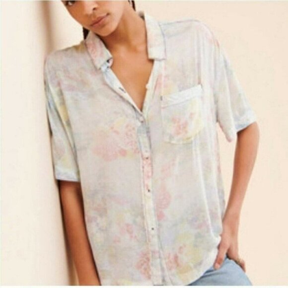 NWT Free People We The Free  Share Good Vibes Button Down, Sz Small - Picture 2 of 15